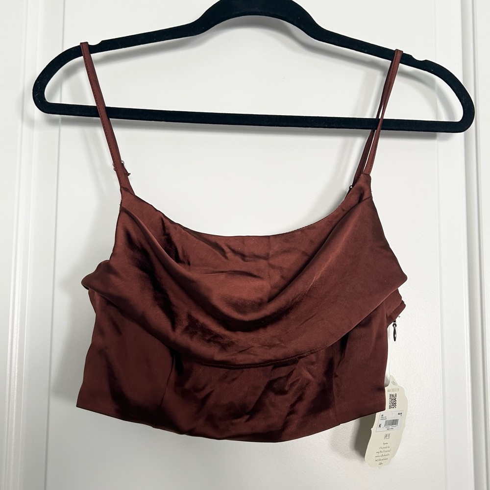 Altar’d State Kinaly Satin Cowl Neck Brown Crop Top